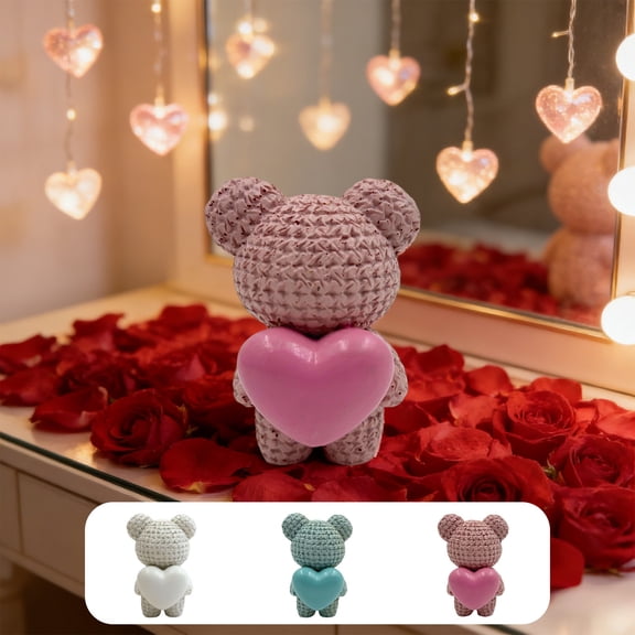 Resin Ornaments Light Blue Resin Heart-Shaped Bear Ornament Romantic Cute Teddy Bear Figurine for Couples Girls Home Desk Decoration(1Pcs) Rkxzt