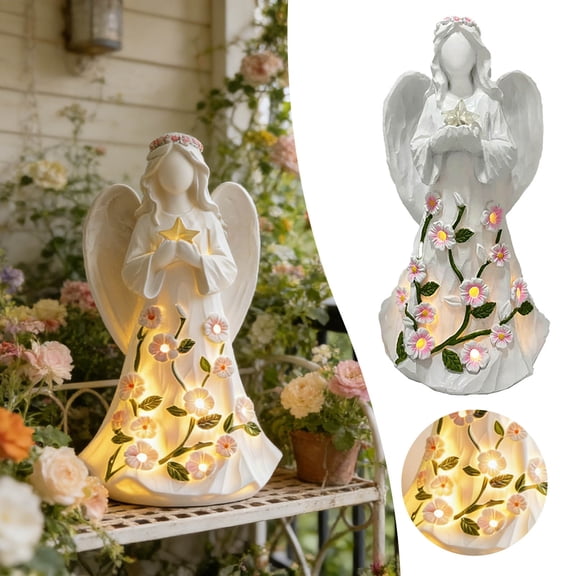 Resin Outdoor Angel Statue, 7.8" Graceful Garden Figurine Waterproof for Patio, Lawn, Cemetery, Serene Angelic Décor for Memorials, Housewarming, Birthday, Thanksgiving, Christmas Gift