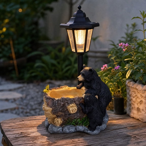 Resin Outdoor Solar Powered Decorative Black Bear Planter Ornament, Solar Powered Black Bear Planter Ornament With Weather Resistant Resin Build, Garden Ornament for Patio Courtyard Outdoor Decor
