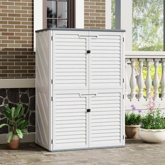 Resin Outdoor Storage Shed, 34/65 Cu Ft Outdoor Storage Cabinet, Waterproof Resin Storage for Trash Can, Garden Tools, Pool Supplies