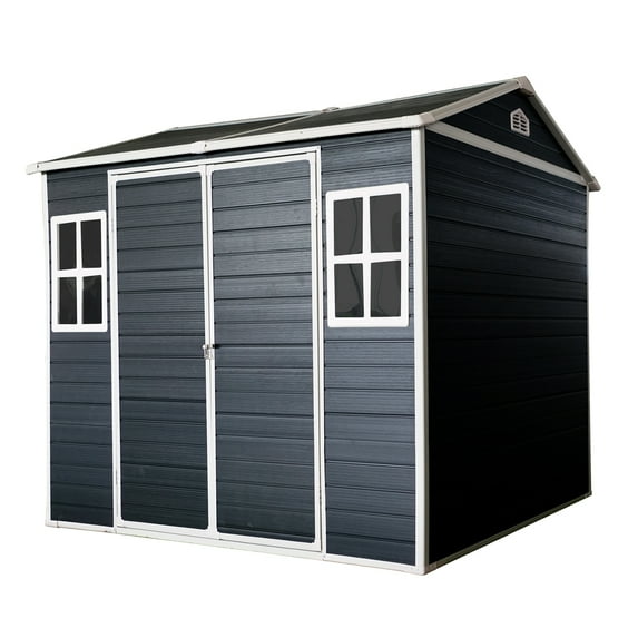 Resin Outdoor Storage Sheds with Floor, Durable Garden Storage Shed, Outdoor Tool Shed Plastic Backyard Storage Shed with Lockable Doors and Vents for Lawnmower, Garage, Generator, Bike, Patio, 6X8