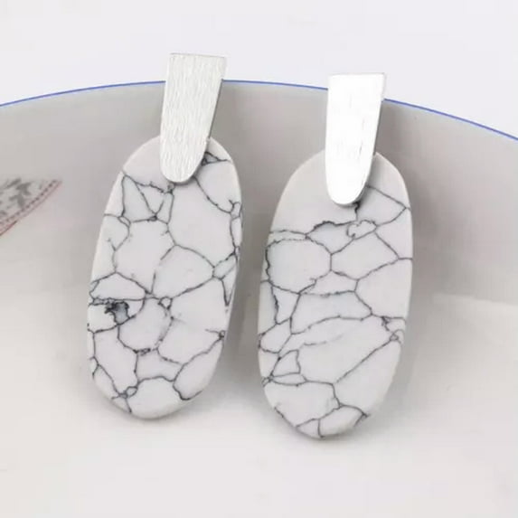 Resin Oval Turquoise Stone Leopard Geometric Dangle Earrings Women Jewelry
