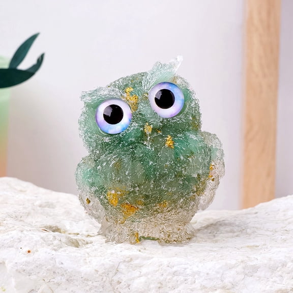 Resin Owl Display Decoration with Natural Green Aventurine Chips inside Statues for Home Office Decorations 50x60mm