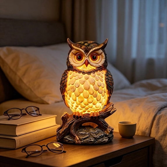 Forest Led Screen Resin Owl Figurine Night Light with Warm Led and Usb Powered Design ...