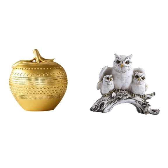 Resin Owl Fruit Statue Eye Catching Design Home Decor Accent for Bookshelf Dining Room Entryway