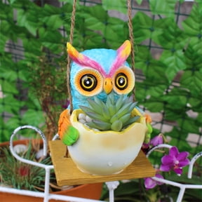 Resin Owl Succulent Planter, Bird Decorative Hanging Flower Pot,Swing Owl Statue Decor,Whimsical Swing Animal Planter Pot with Drainage Hole, Easy Planting,Cute Flower Pots for Outdoor Indoor