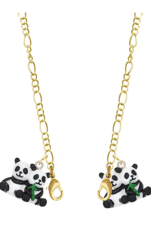 Resin Panda Bear Best Friends Goldtone Face Mask Necklace