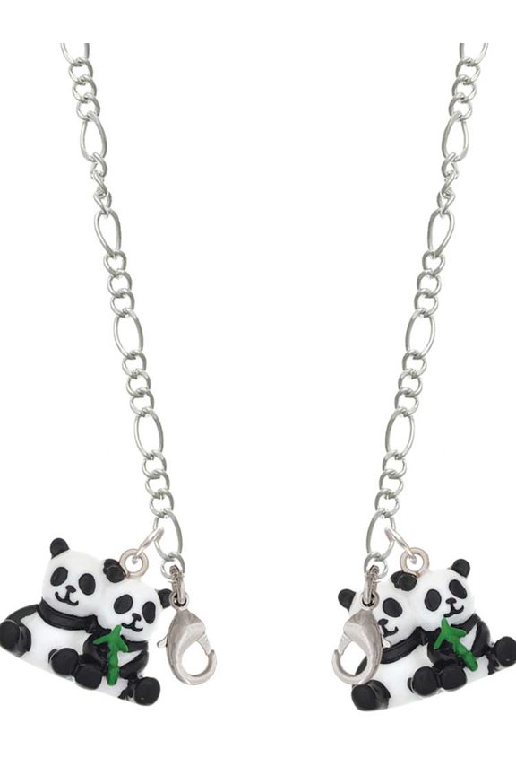 Resin Panda Bear Best Friends Silvertone Face Mask Necklace