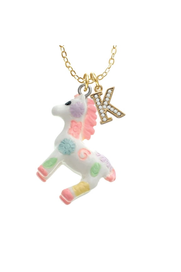 Resin Pastel Paint Pony - K - Gold Tone Crystal Initial Sophia Necklace, 18"+1"