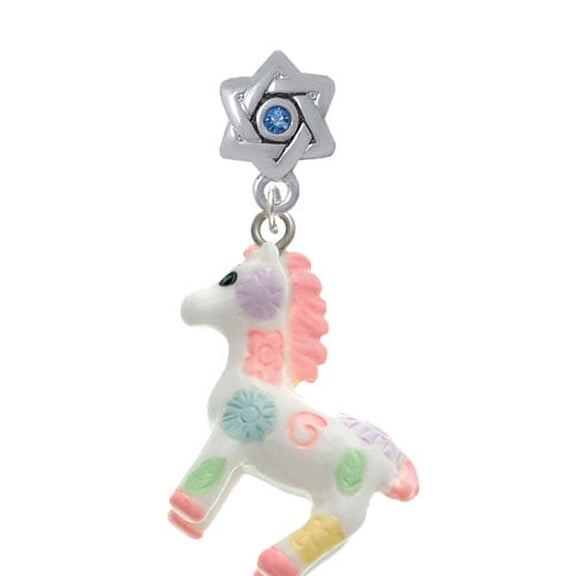 Resin Pastel Paint Pony - Star of David with Blue Crystal Charm Bead