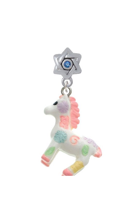 Resin Pastel Paint Pony - Star of David with Blue Crystal Charm Bead