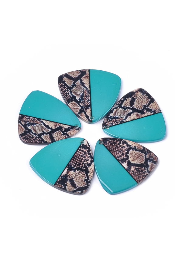 Resin Pendants Imitation Snake Skin Triangle Dark Turquoise 45-46x46.5x3mm Hole: 3mm