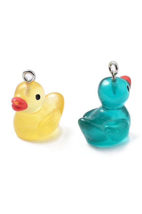 Resin Pendants with Platinum Iron Loop Duck Charms Mixed color 21x19.5x13.5mm Hole: 2mm