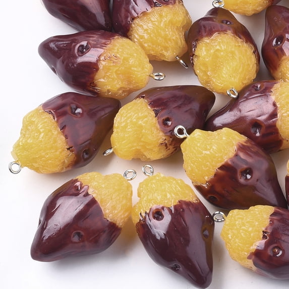Resin Pendants with Platinum Tone Iron Findings Imitation Food Sweet Potato Dark Red 41~42x23x19.5mm Hole: 2mm