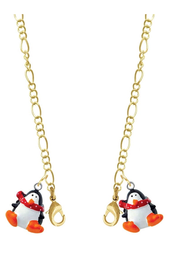 Resin Penguin with Red Scarf Goldtone Face Mask Necklace