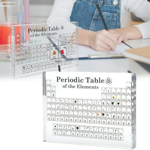 Resin Periodic Table Display Stand Real Elements Embedded Chemistry Table Ornament Science Decor Unique Educational Gift for Chemistry Home Office Desk Decoration 5.8x0.39x4.5 Inch (1Pcs)