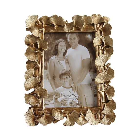 Resin Photo Frame Ginkgo Leaf Design 6 Inch Tabletop or Wall Hanging Frame for Home Decor Living Room Bedroom Decorations(Gold)
