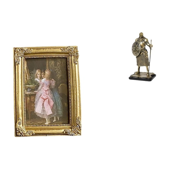 Resin Photo Frame Knight Figurine Card Display Handcrafted Flower Trim for Bedroom Office Living Room Home Decor