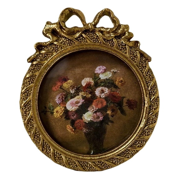 Resin Photo Frame, Round Picture Frame, Tabletop Wall Mounting, Floral Embossed Painting Frames, Home Decoration