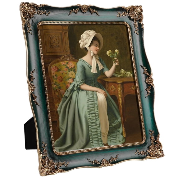 Resin Picture Frames Embossed Vines Design Photo Frame with Easel & Hook Picture Hanging Kit with Glass Front for Tabletop & Wall Hanging Vintage Room Home Decor (Green) C95