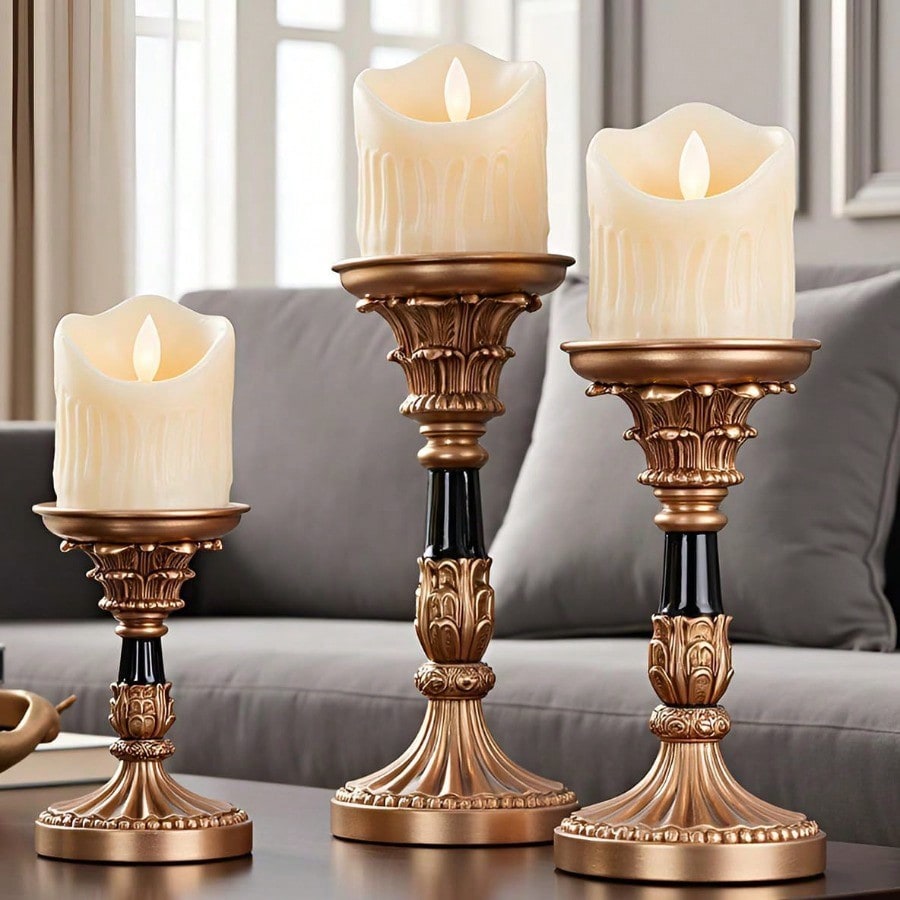 Resin Pillar Candle Holders Set of 3 an Antique Gold Frame with ...