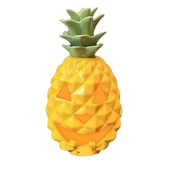 Resin Pineapple Jack O Lantern Halloween Decor,Battery Powered Novelty Light for Home Kitchen Table Mantel Shelf (Yellow)