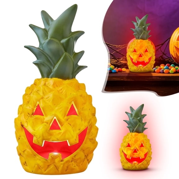 Resin Pineapple Lamp, Battery Operated LED Pineapple Light with Flashing & Steady Modes, 6-Hour Timer, Tropical Table Decor for Home, Bedroom, Tiki Bar, Coastal Decor Gift