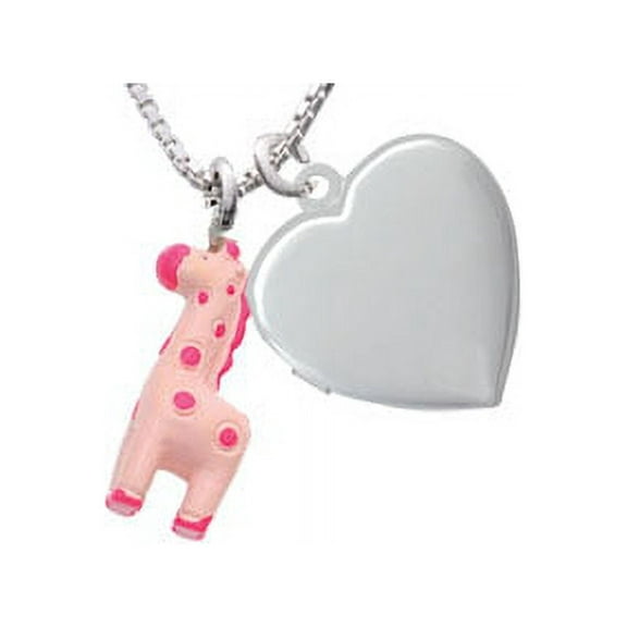 Resin Pink Geronimo the Giraffe Heart Locket Necklace, 18"+2"