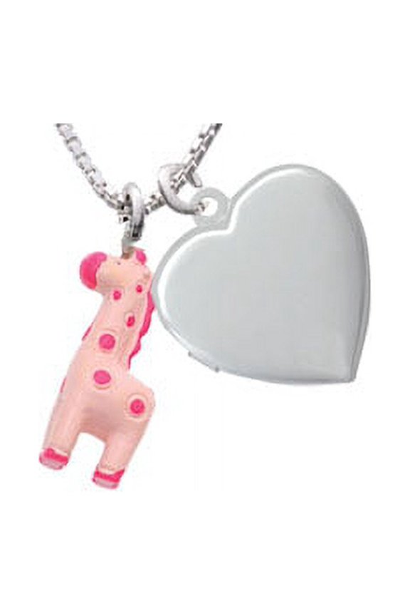 Resin Pink Geronimo the Giraffe Heart Locket Necklace, 18"+2"