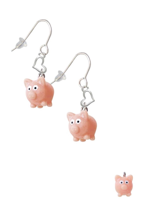 Resin Pink Pig Heart French Earrings