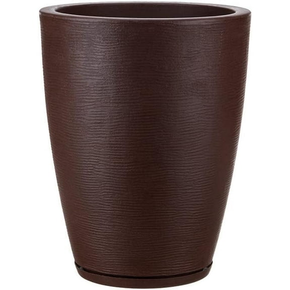 Resin Planter, Indoor/Outdoor, Drainage Hole and Saucer, Amsterdan Floridis (Medium 16.14x25.59 in (14.76), Brown)