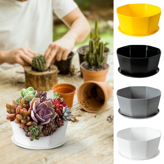 Resin Plastic Flower Pot Planter with Base Support, Thickened Lightweight Imitation Ceramic Indoor Outdoor for Balcony Patio Windowsill (8 in)