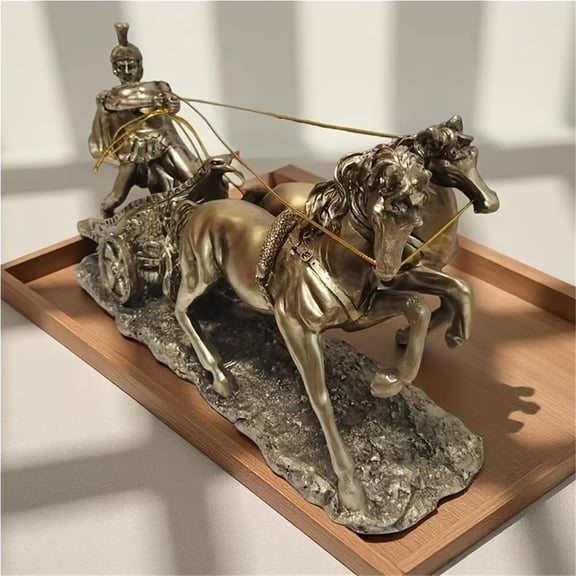 Resin Polished Statue Warrior Horse-Drawn Chariot Sculpture Home Decor,Desk Office Decoration
