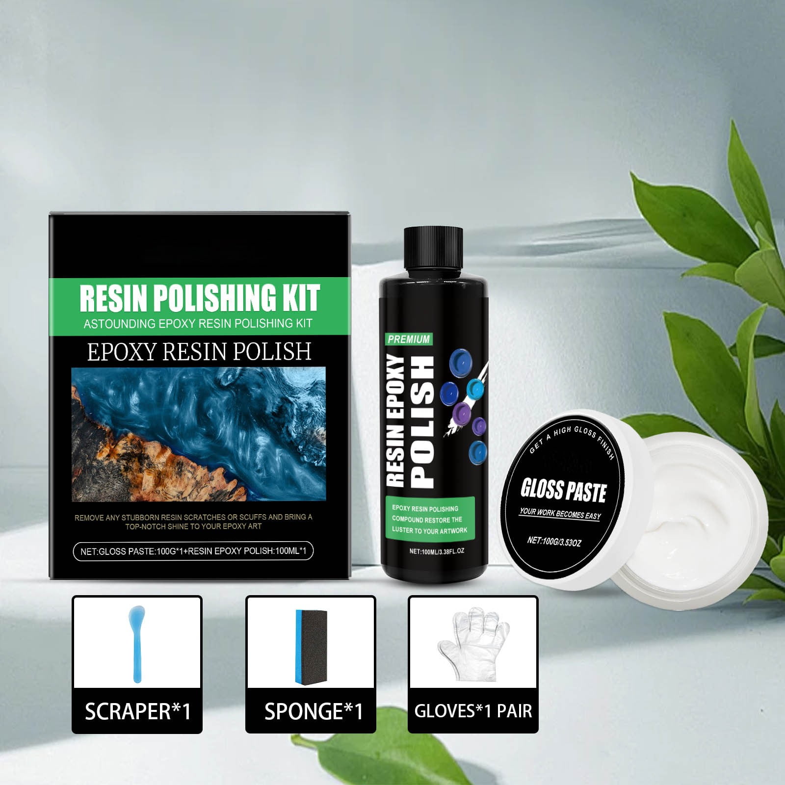 Resin Polishing Kit, 3.38 Ounce Polish and Cleaner, Specially Formulated for Epoxy Resin and High Gloss Finishes, Removes Scratches and Scuffs - Perfect for Diyers, Home Dcor