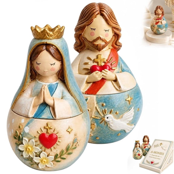 Resin Prayer Box, 3.94x2.36x1.18in Sacred Heart Keepsake for Catholic Home Decor, 1 Pc