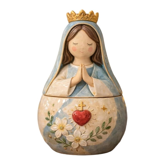 Resin Prayer Box With Mother Mary And Desktop Decor Holy Figurine Keepsake Box For Confirmation