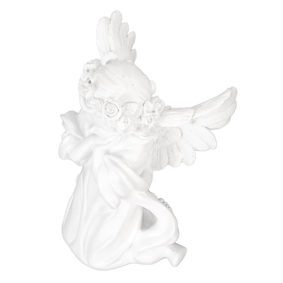 Resin Praying Angel Figurine White Girl Cherub Statue with Wings 9.8 Inches / 25 cm Elegant Home Decor Sculptures for Office Desktop Shelf Bedroom