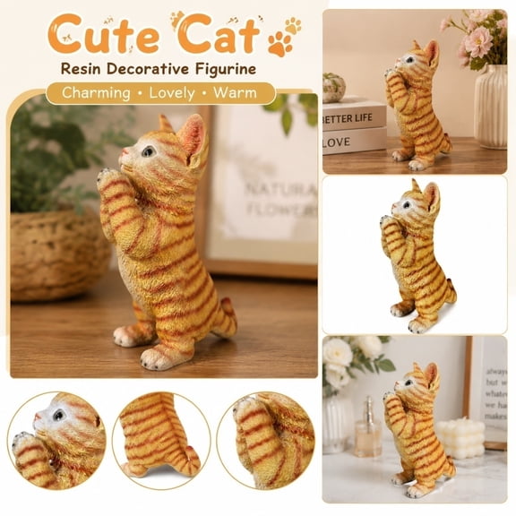 Resin Praying Playful Kitten Figurine, Cat Decor for Home, Cat Yard Decor, Statues for Home Decor Piece, 9X6X4 Inch Hand-Painted Orange Tabby Cat Statue for Living Room, Porch,