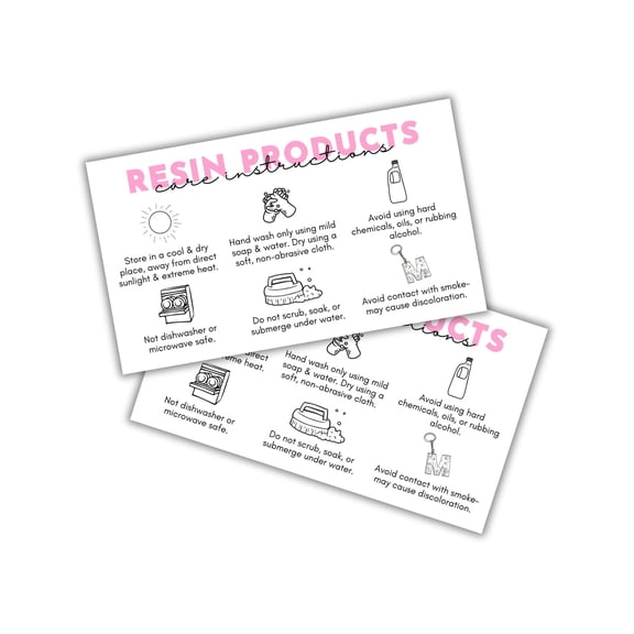 Resin Products Keychain Flowers Care Instruction Cards 50pk 2x3.5 Hooks Labels Night Light Printing Table Jewelry Items Packaging Box Client DIY