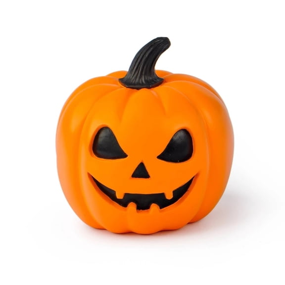 Resin Pumpkin Figurine Halloween Decor, Cute Smiling Jack-O-Lantern Ornament, Glossy Finish Fall Harvest Accent for Coffee Table, Mantel, Bookshelf, Autumn Seasonal Home Party Decoration, Orange