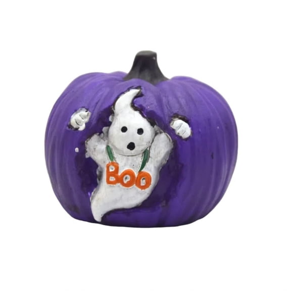 Resin Pumpkin Ghost Boo Figurine – Cute Halloween Tabletop Decor for Shelf, Desk, and House Display