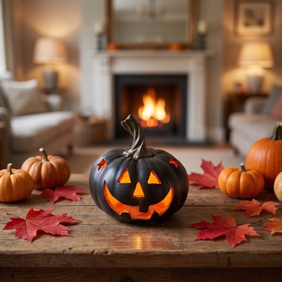 Resin Pumpkin Lantern with Led Light, Battery-operated Faux Pumpkin for Bar or Amusement Park Decor, Weather-resistant Halloween Prop, Lazyguy