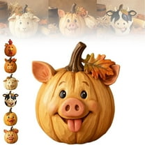 Resin Pumpkin Statue Farm Animal Ornament | Vintage Fall Tabletop Decoration | Hand-Painted Porch Garden Yard Decor | Waterproof Durable Indoor Outdoor