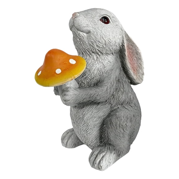 Resin Rabbit Holding Mushroom Solar Garden Light Outdoor Tabletop Decor Statue For Patio Yard Display
