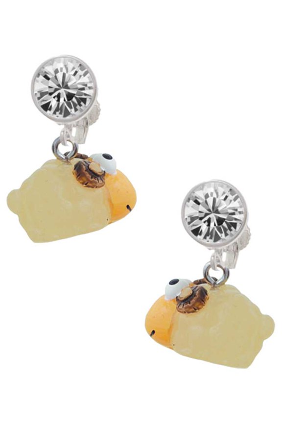 Resin Ram Clear Crystal Clip On Earrings