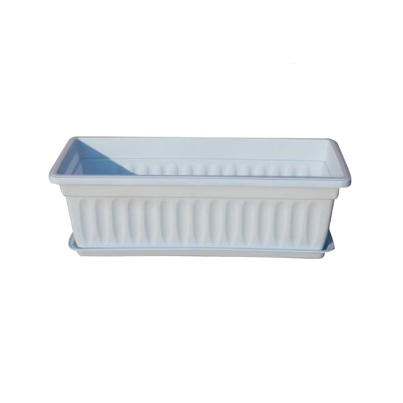 Resin Rectangular Window Planter Box with Drainage Tray, 18x5 in Long Flower Pot for Herbs Vegetables Succulents Indoor Outdoor Garden Windowsill Porch Patio Planter