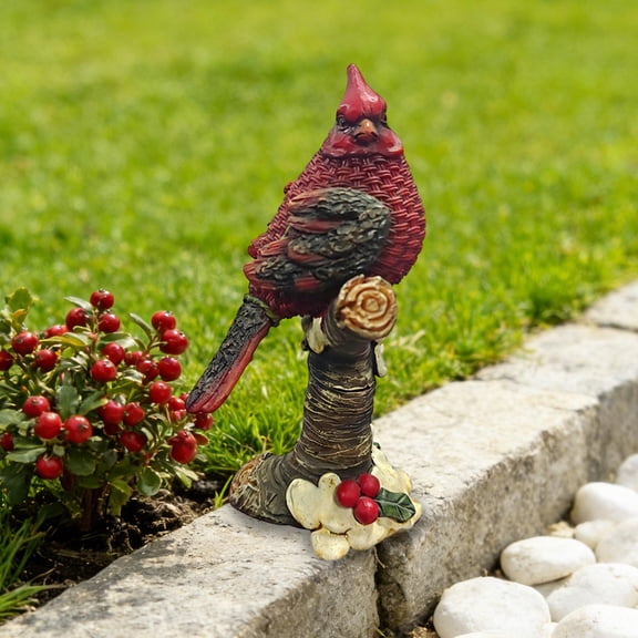 Resin Red Bird Statue Outdoor Decor | Small Garden Ornament for Courtyard Trees Branch Display • Weather-Resistant Figurine | 6.9" Design for Yard, Patio, Lawn, Fence