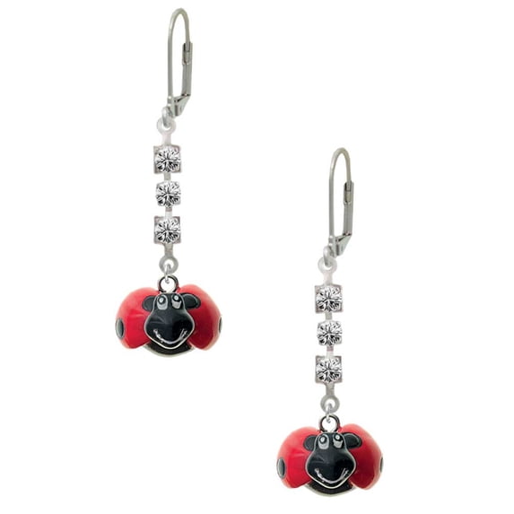 Resin Red & Black Ladybug Sweetie Crystal Madison Leverback Earrings