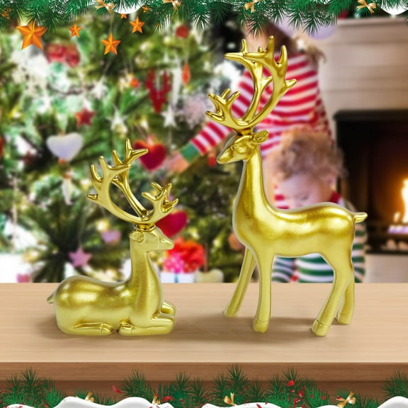 Resin Reindeer Sculpture Set of 2 Modern Deer Statues Couple Figurines Home Office Desk Decor Elegant Ornament for Living Room Table Wedding Anniversary Housewarming Gift