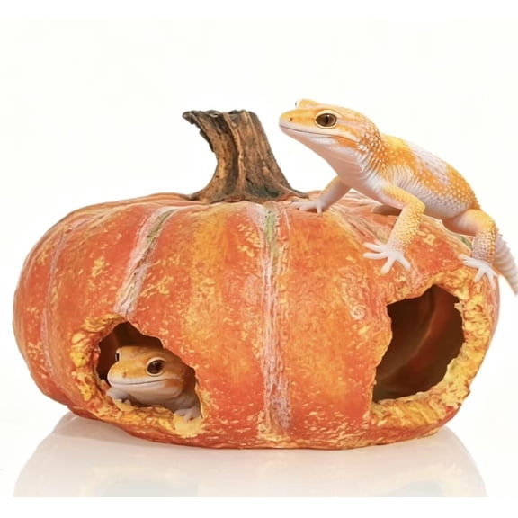 Resin Reptile Hide Cave - Simulation Rock Terrarium Habitat Décor for Bearded Dragon, Leopard Gecko, Ball Python, Turtle,Lizard and Fish -Small (Orange-Mediu)
